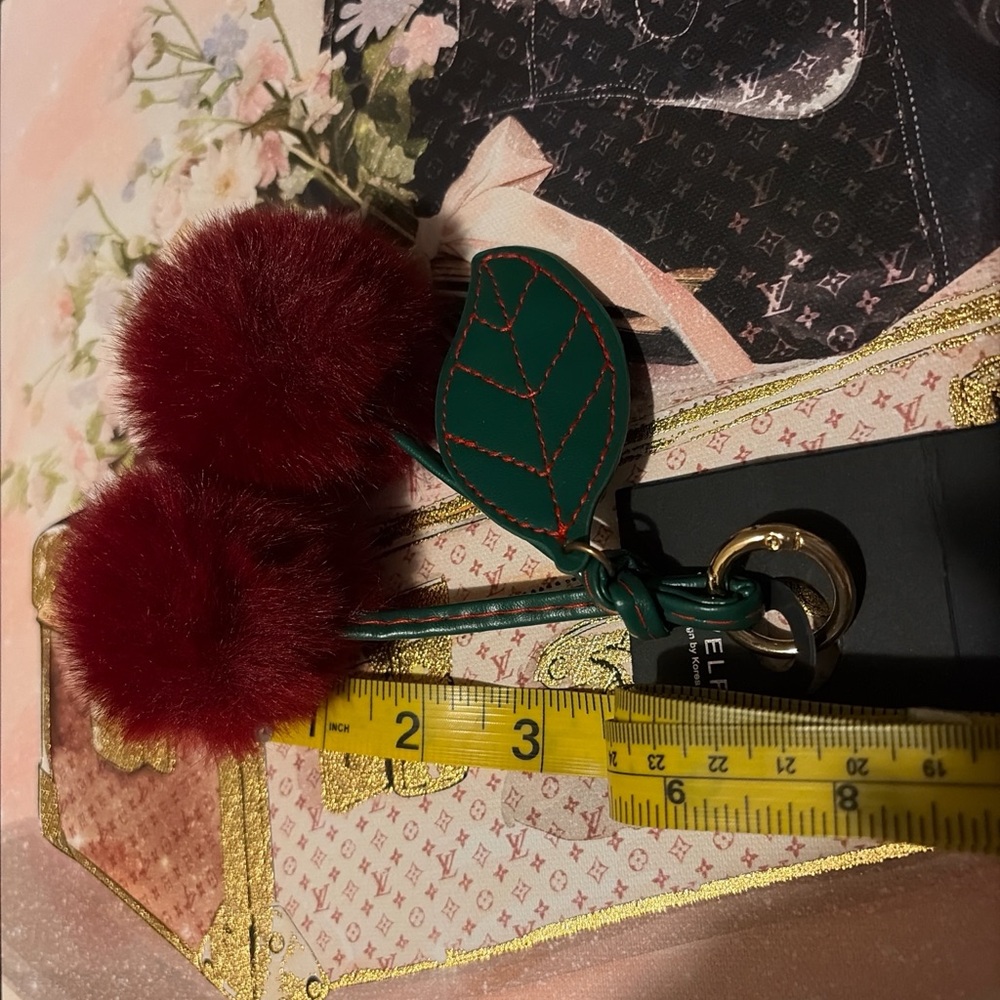 Red Pom Pom Cherry Charm and Key Holder - Picture 4 of 4